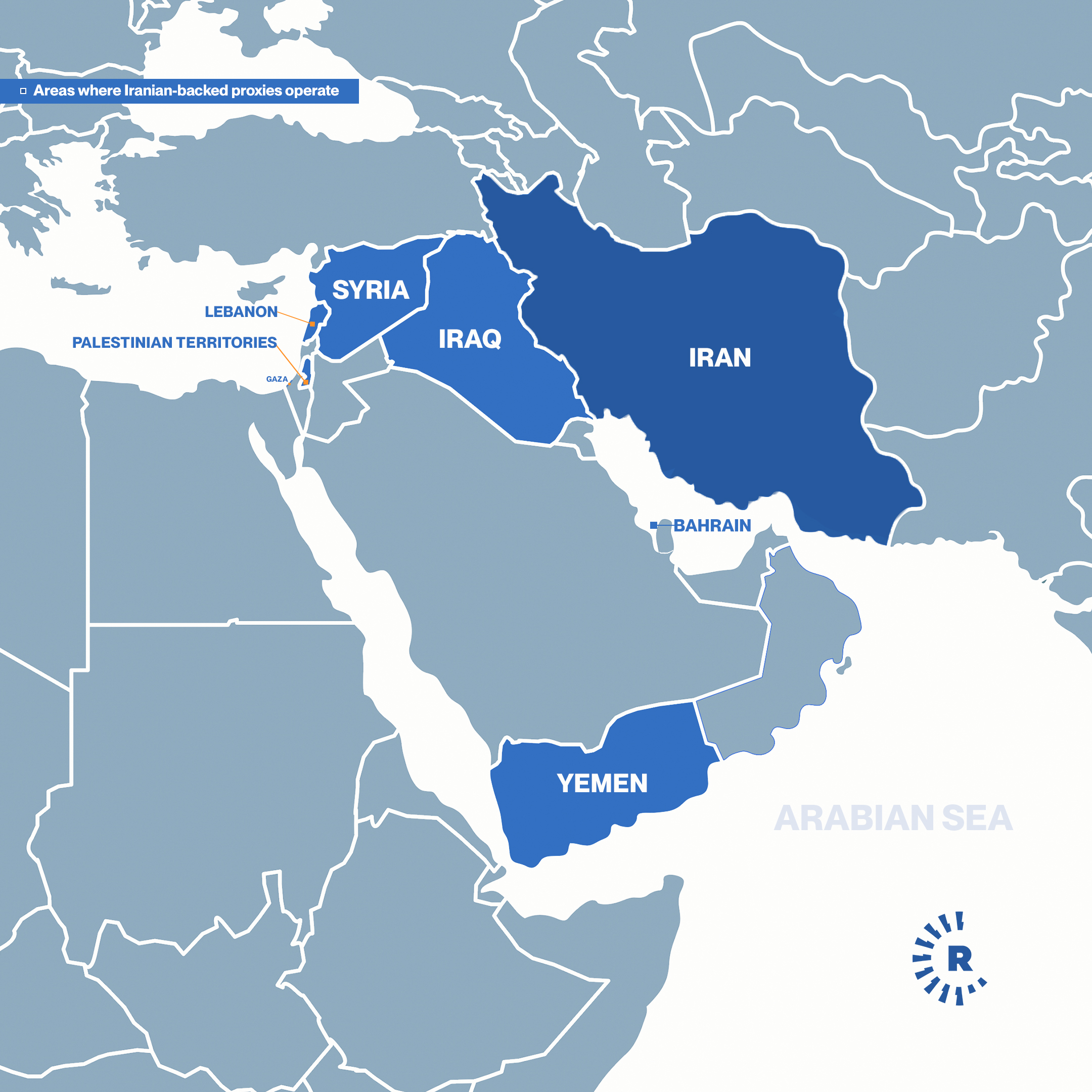  Map showing Iran and areas where Iranian-backed proxies operate or have influence in the Middle East. Graphic: Aland Qaradaxi/Rudaw